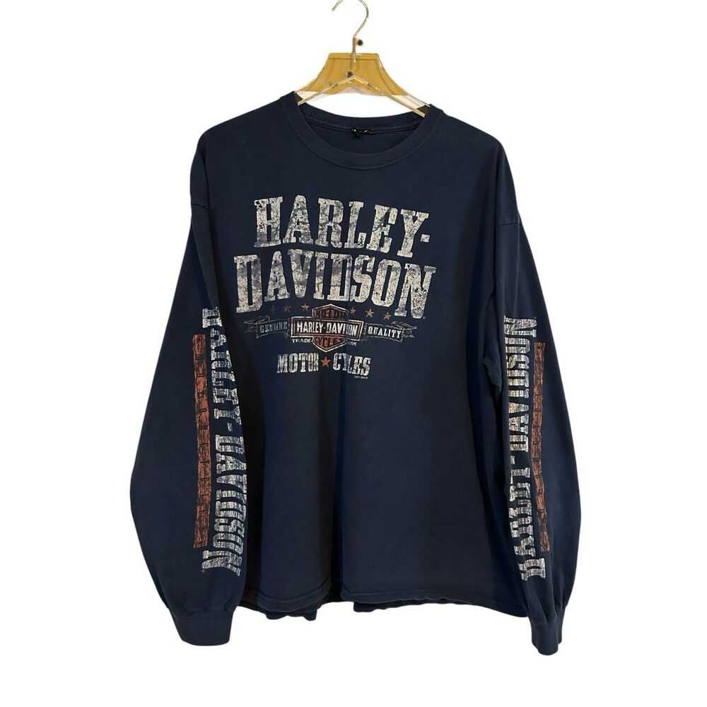 Harley Davidson Men’s Blue LS Tee Shirt Oklahoma City Pinup Girl Sz Big & Tall